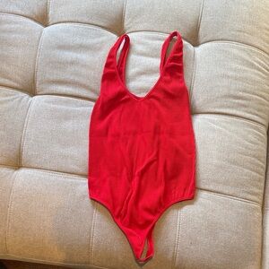 Red Ribbed Bodysuit